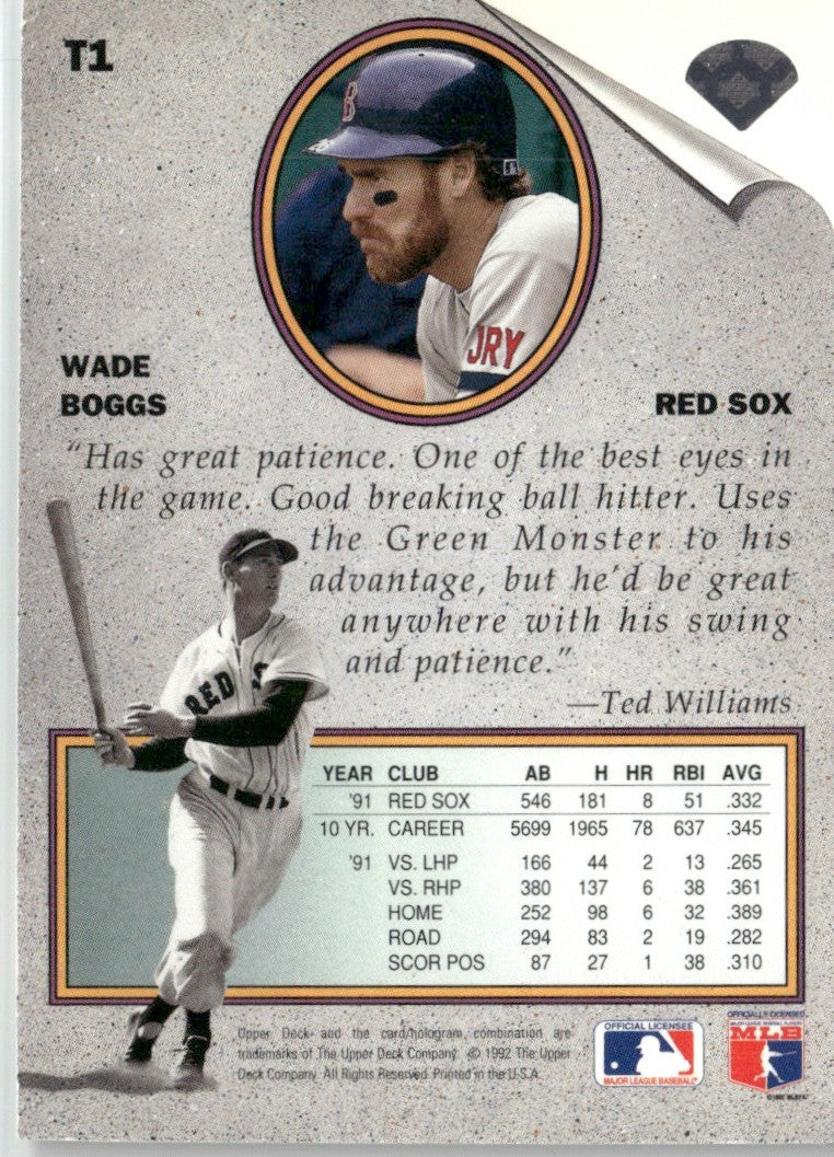 Wade Boggs 1992 Upper Deck Ted Williams' Best #T1 Boston Red Sox