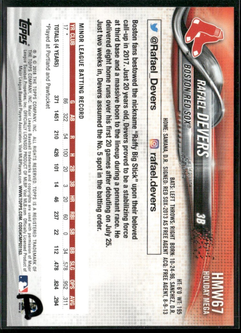 Rafael Devers 2018 Topps Holiday RC #HMW67 Boston Red Sox