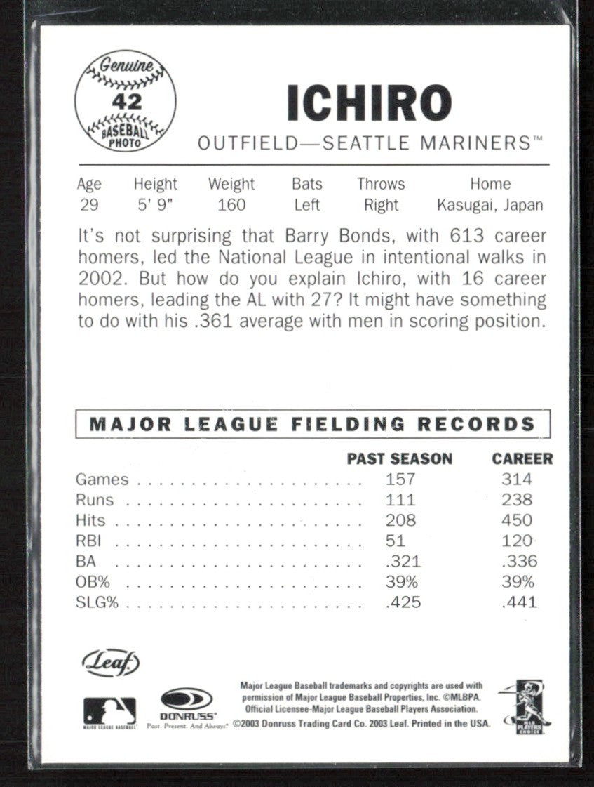 Ichiro Suzuki 2003 Leaf 60 #42 Seattle Mariners