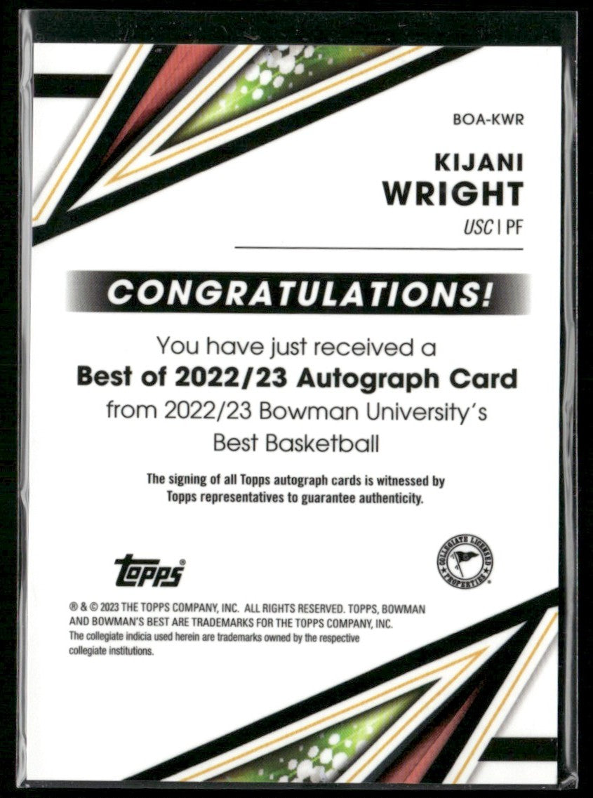Kijani Wright 2022 Bowman University Best of 2022 Autographs AUTO #BOA-KWR