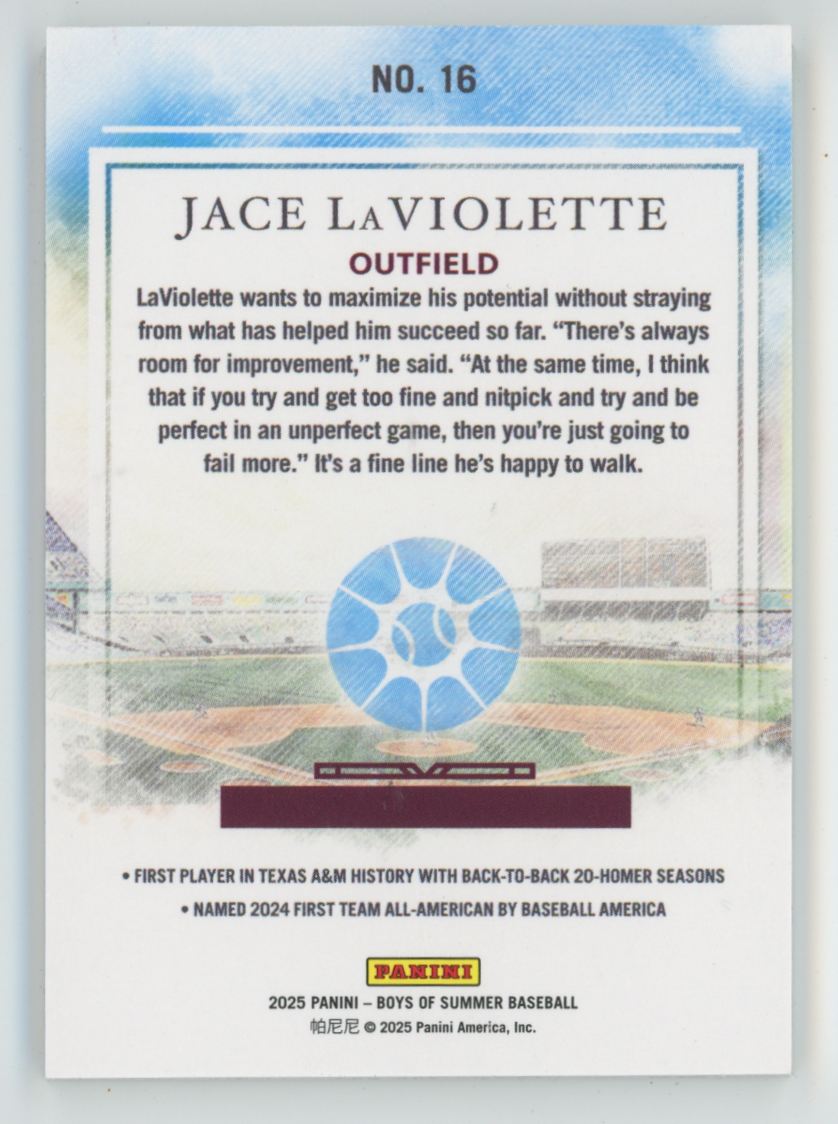 Jace LaViolette 2025 Panini Boys of Summer /249 #16