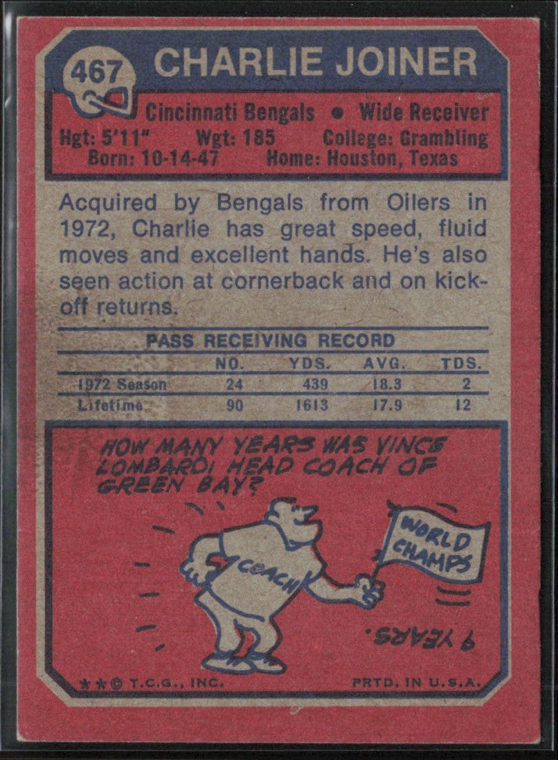 Charlie Joiner 1973 Topps #467 Cincinnati Bengals