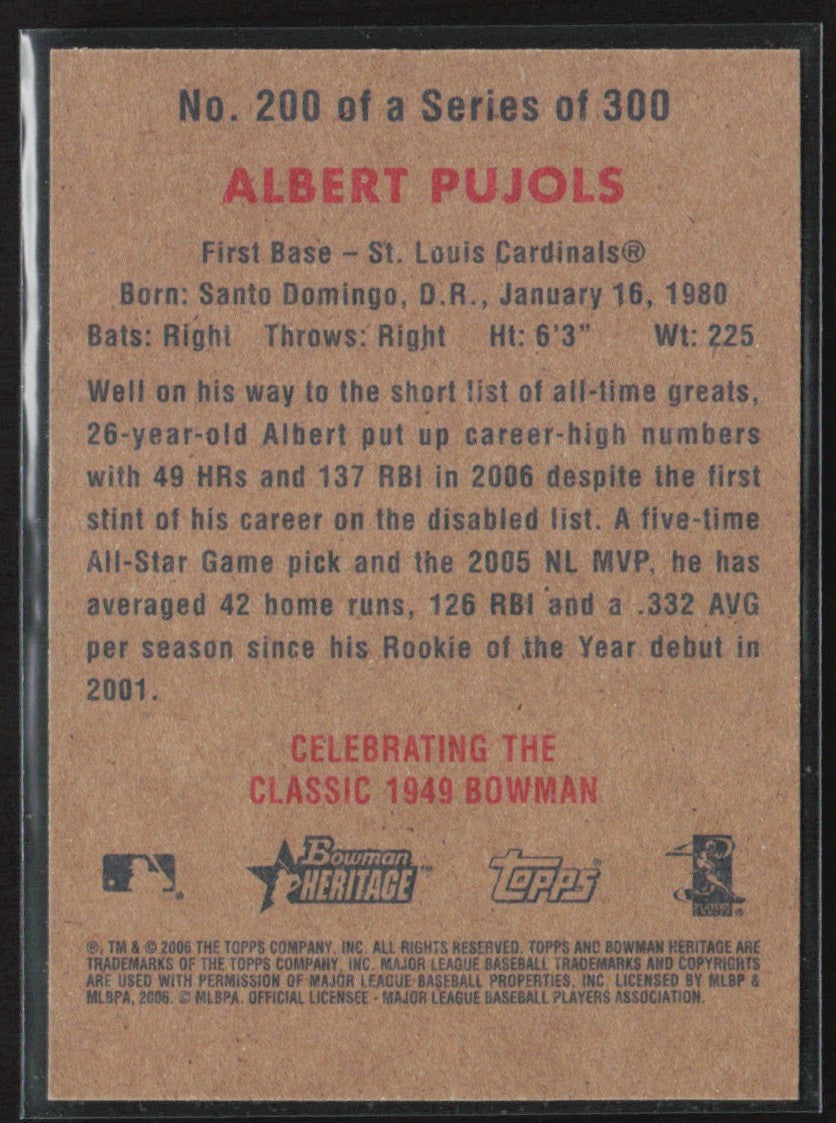 Albert Pujols 2006 Bowman Heritage #200 St. Louis Cardinals
