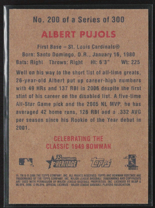 Albert Pujols 2006 Bowman Heritage #200 St. Louis Cardinals