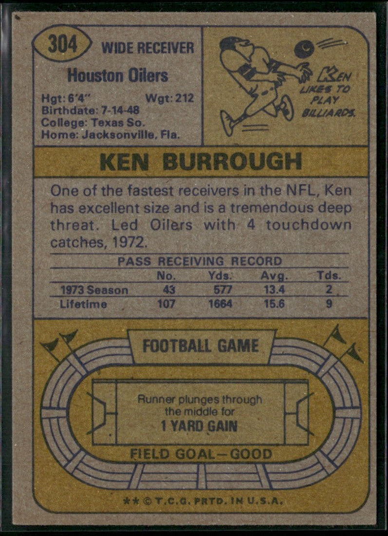 Ken Burrough 1974 Topps #304 Houston Oilers