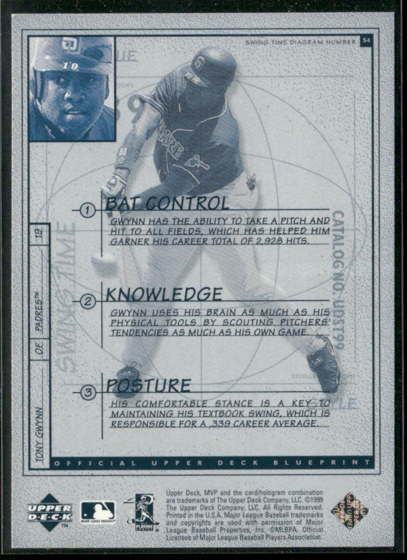 Tony Gwynn 1999 Upper Deck MVP Swing Time #S4 San Diego Padres