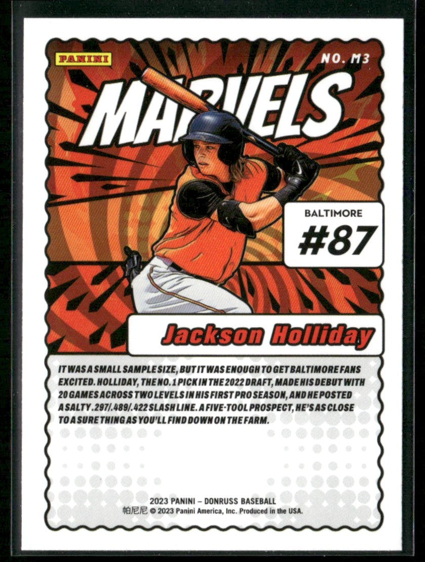 Jackson Holliday 2023 Panini Donruss Marvels Rapture #M3 Baltimore Orioles