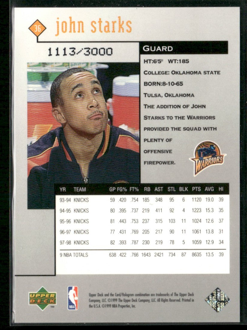 John Starks 1998 Upper Deck Black Diamond Double /3000 #36 Golden State Warriors