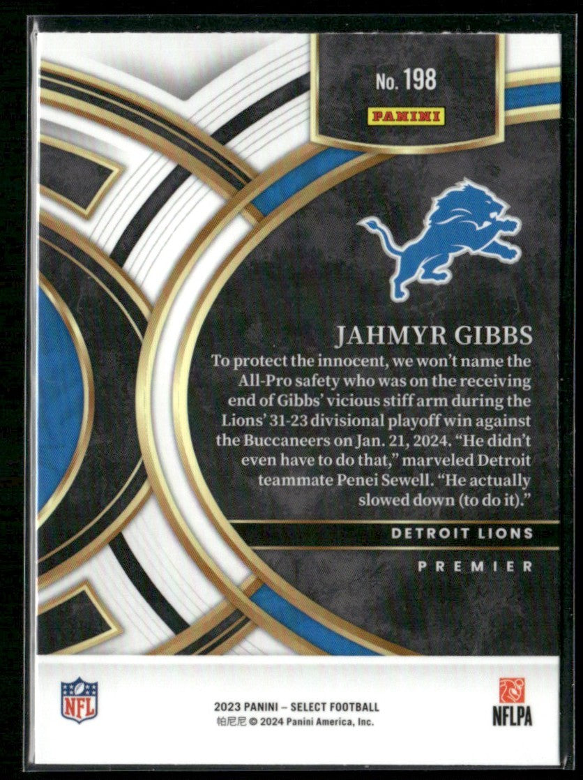 Jahmyr Gibbs 2023 Panini Select Premier RC #198 Detroit Lions