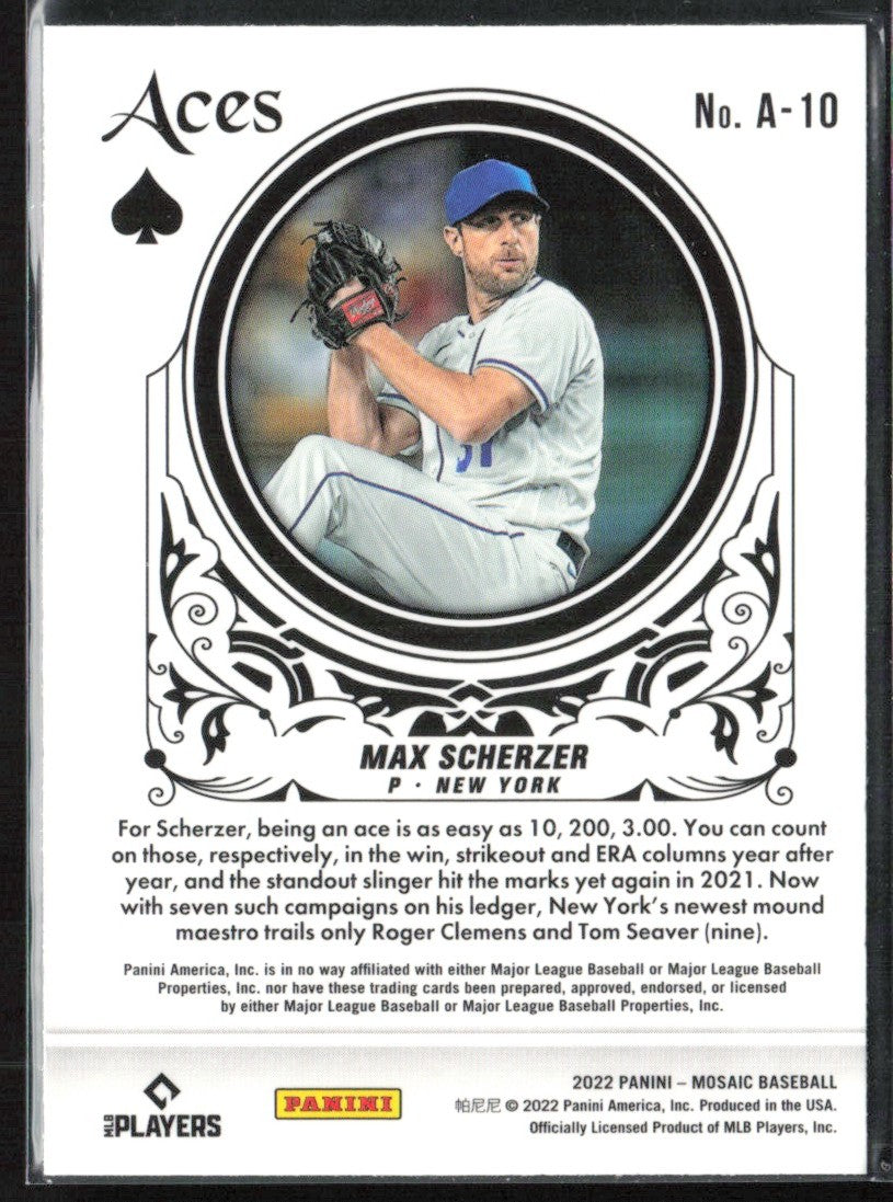Max Scherzer 2022 Panini Mosaic Aces #A-10 New York Mets