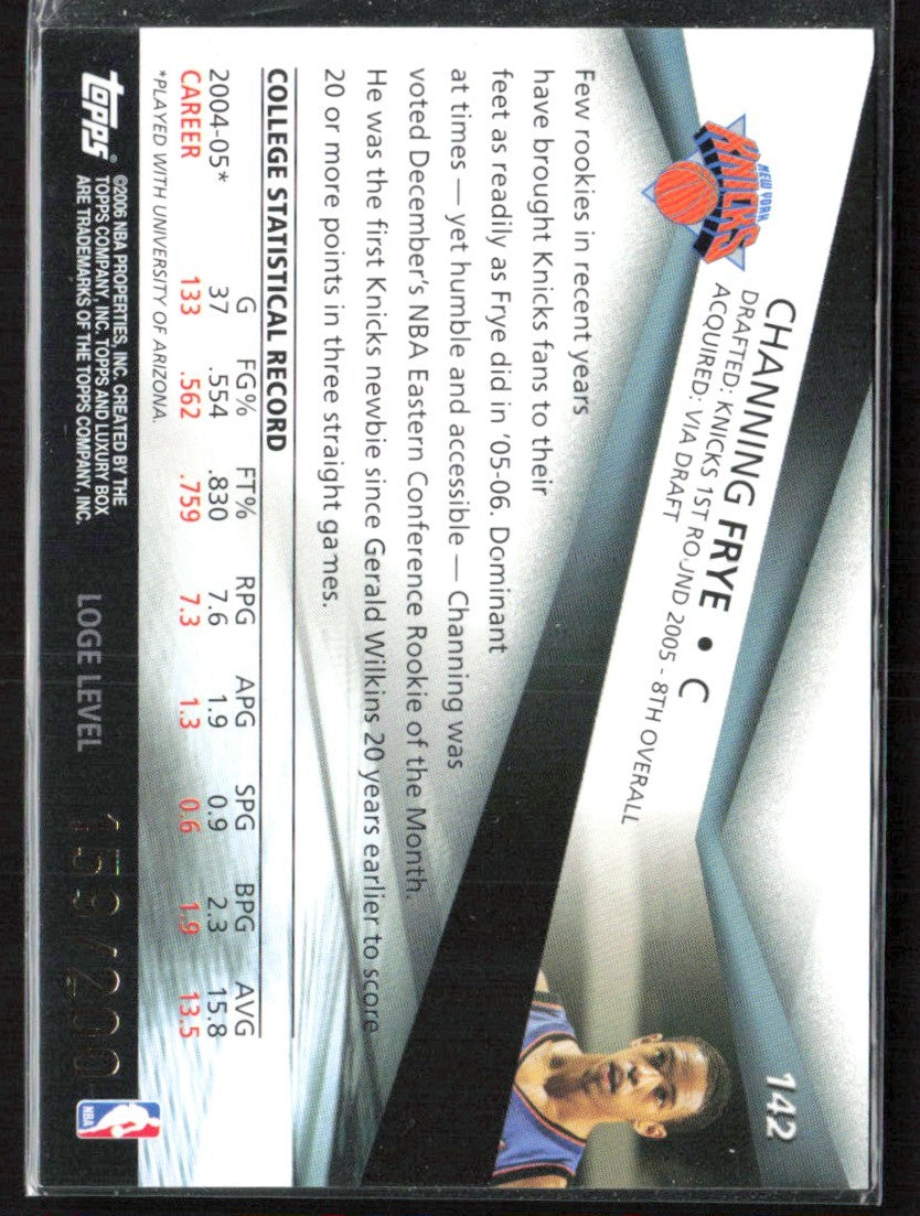 Channing Frye 2006 Topps Luxury Box 200 RC /200 #142 New York Knicks