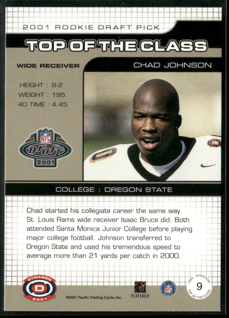 Chad Johnson 2001 Pacific Dynagon Top of the Class RC #9 Cincinnati Bengals