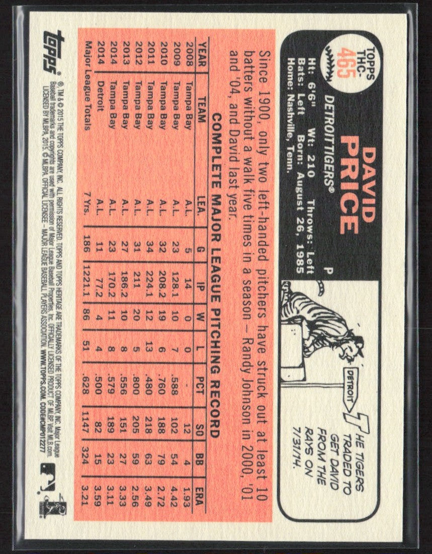 David Price 2015 Topps Heritage Chrome Purple Refractor #THC-465 Detroit Tigers