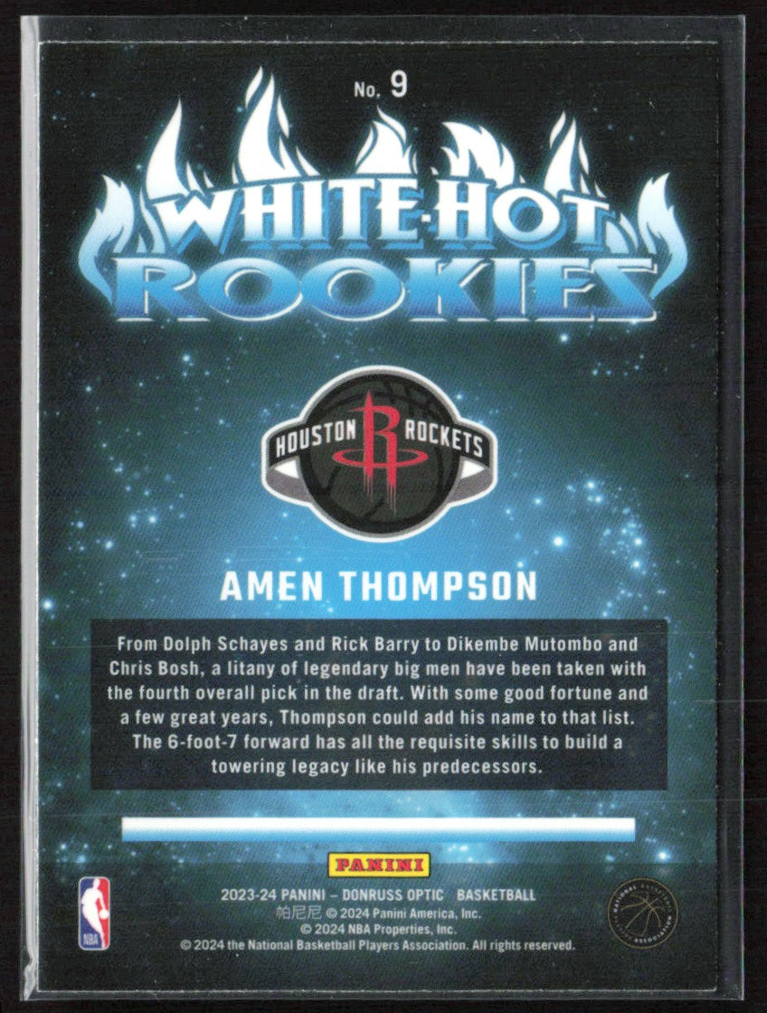 Amen Thompson 2023 Donruss Optic White Hot Rookies RC #9 Houston Rockets