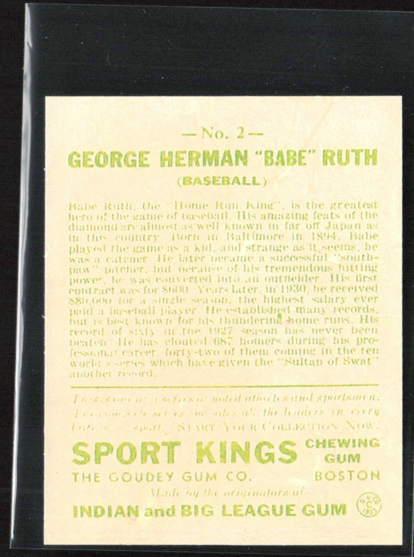 Babe Ruth 1933 Goudey Reprint #2 New York Yankees