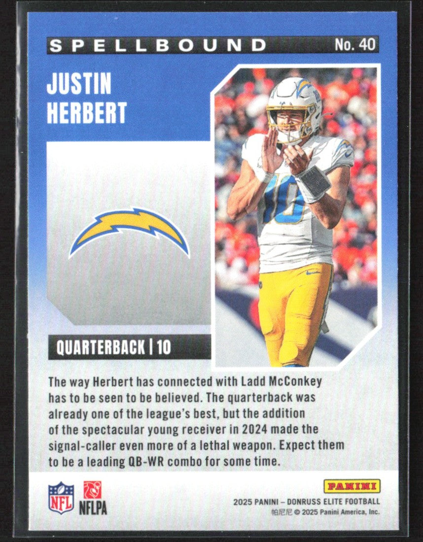 Justin Herbert 2025 Donruss Elite Spellbound Pink #40 Los Angeles Chargers