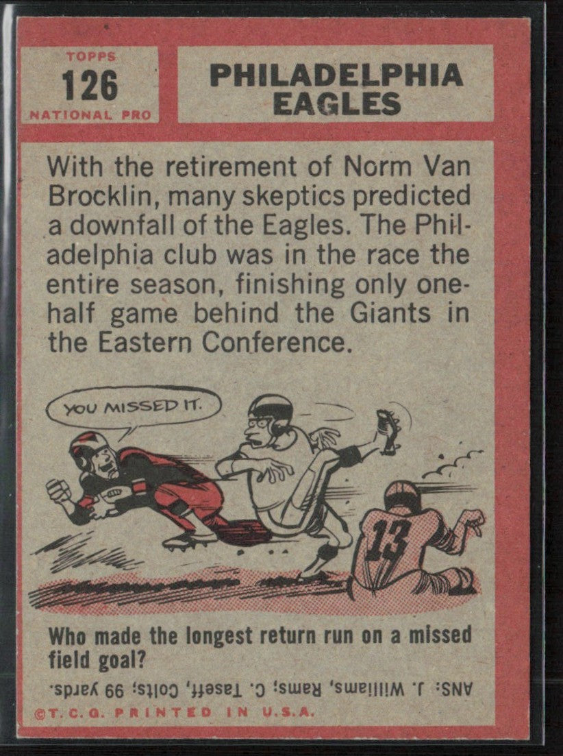 Philadelphia Eagles 1962 Topps #126 Philadelphia Eagles