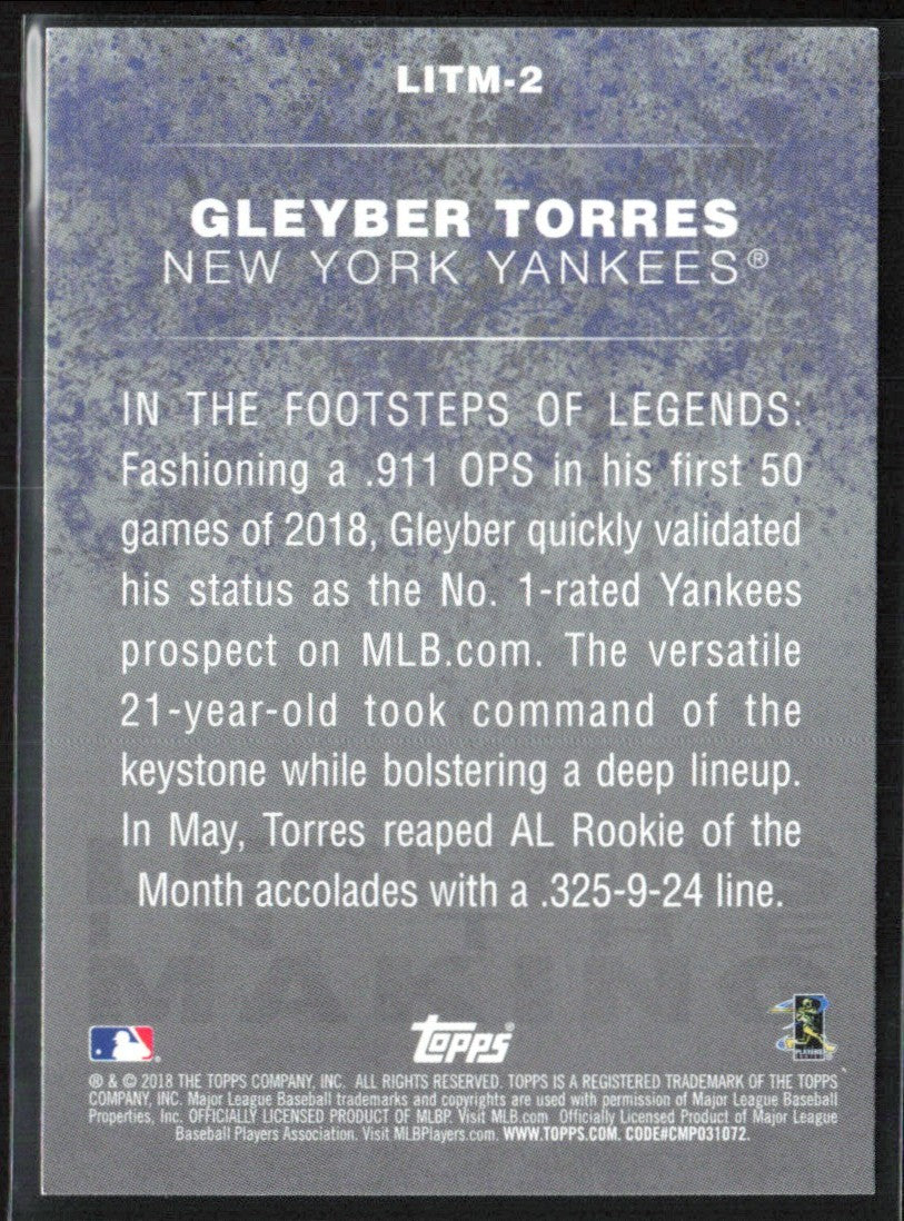 Gleyber Torres 2018 Topps Update Legends in the Making Black RC #LITM-2