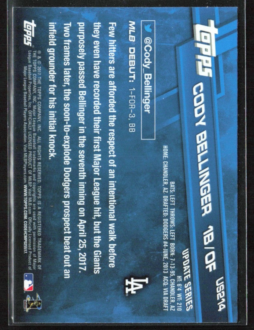 Cody Bellinger 2017 Topps Update RC #US214 Los Angeles Dodgers