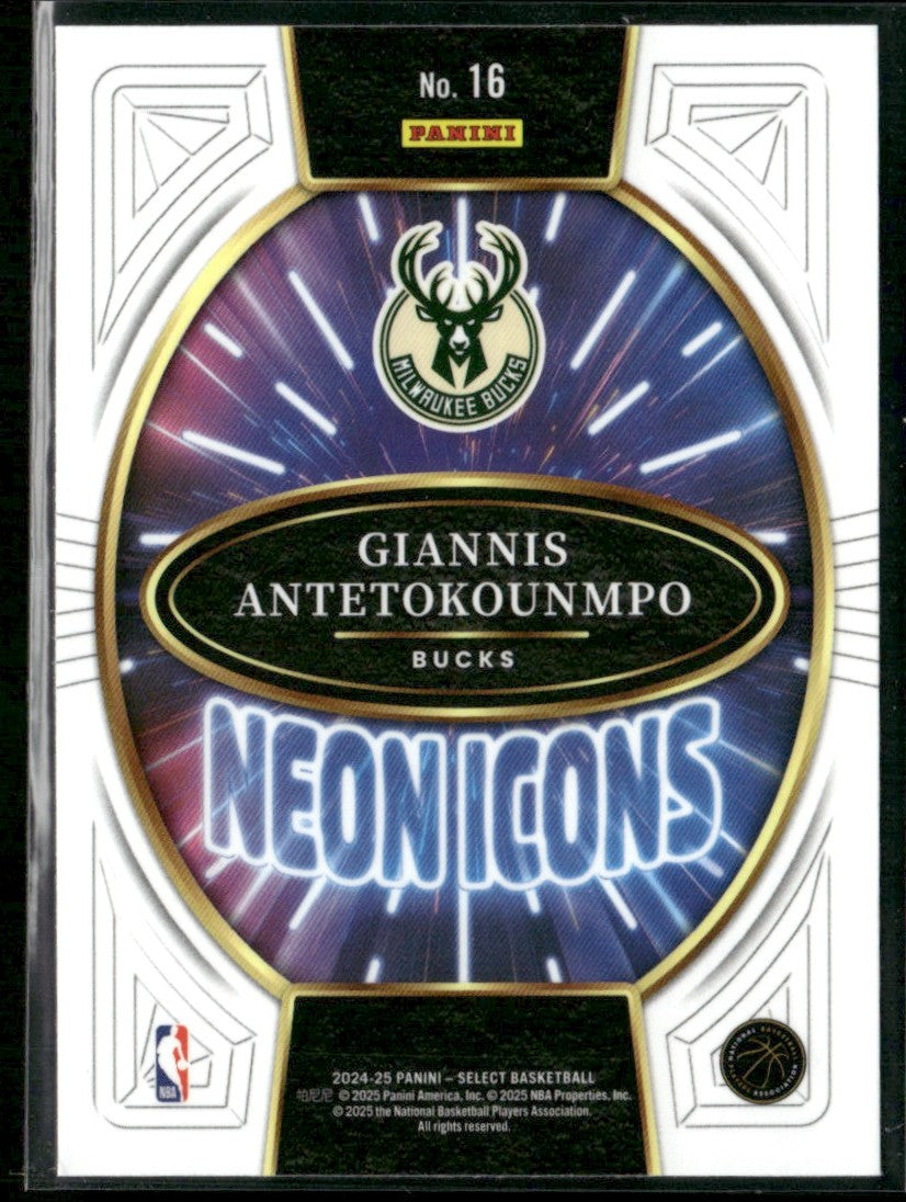 Giannis Antetokounmpo 2024 Panini Select Neon Icons #16 Milwaukee Bucks