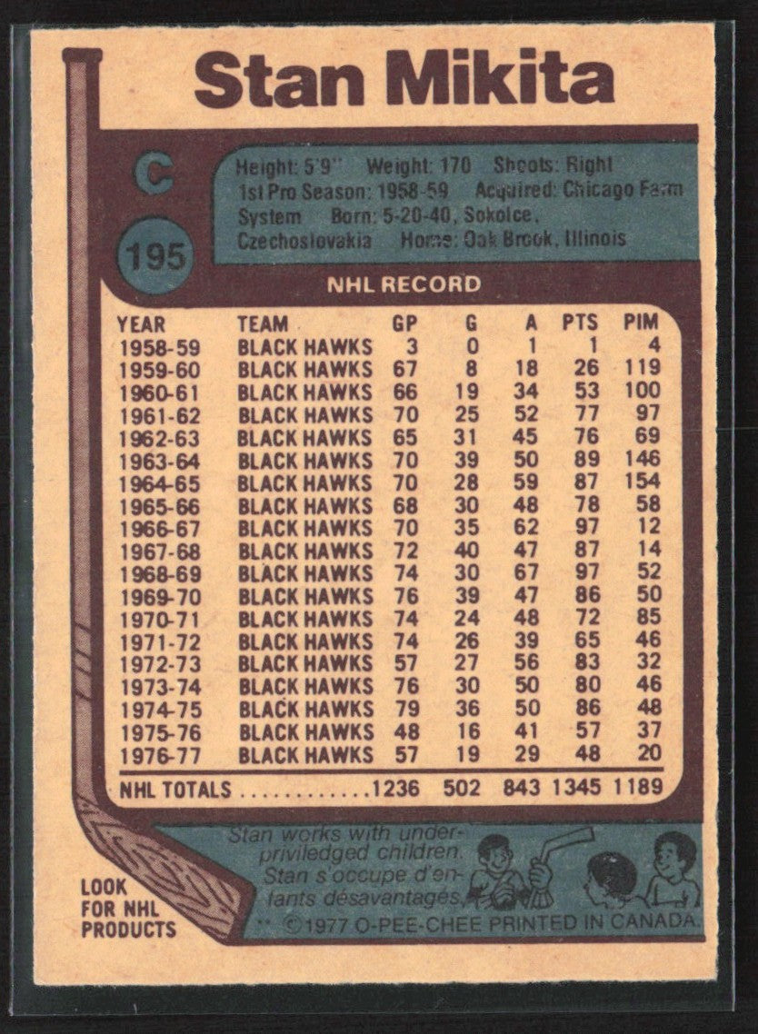 Stan Mikita 1977 O-Pee-Chee #195 Chicago Blackhawks