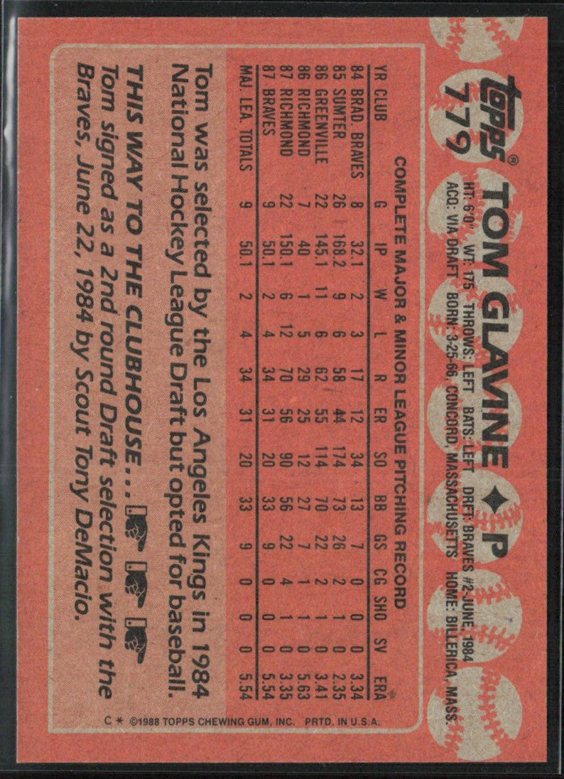 Tom Glavine 1988 Topps RC #779 Atlanta Braves