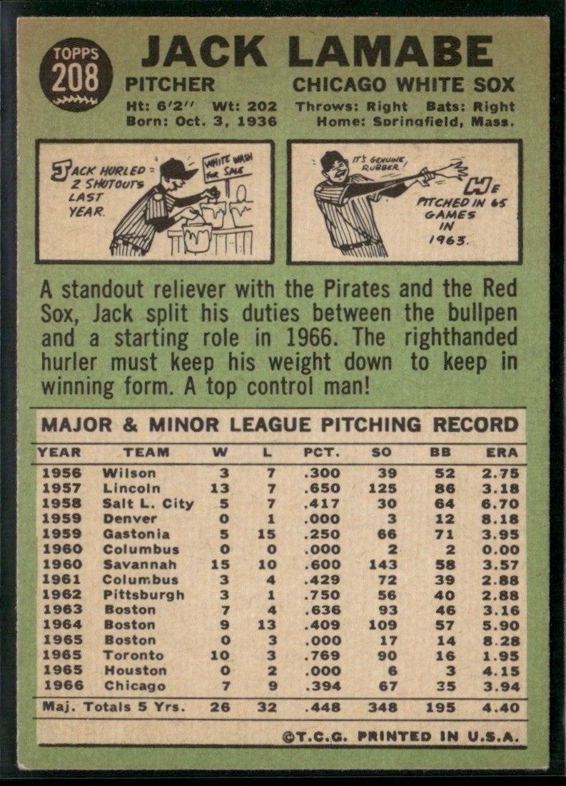 Jack Lamabe 1967 Topps #208 Chicago White Sox