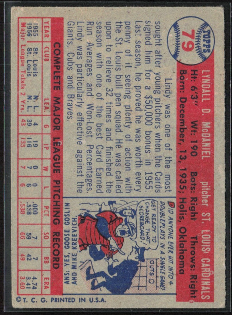 Lindy McDaniel 1957 Topps RC #79 St. Louis Cardinals