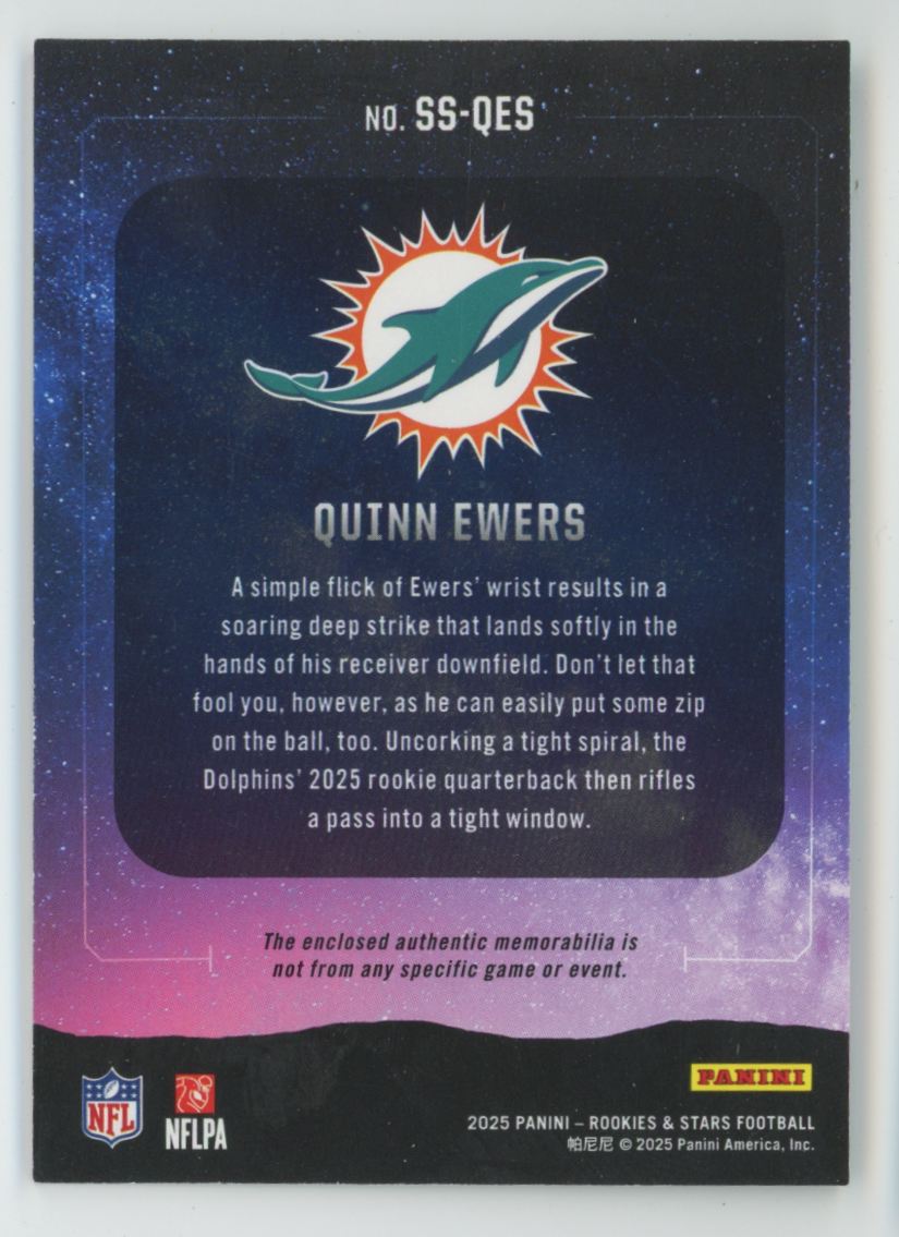 Quinn Ewers 2025 Panini Rookies & Stars Star Search RC Jersey #SS-QES