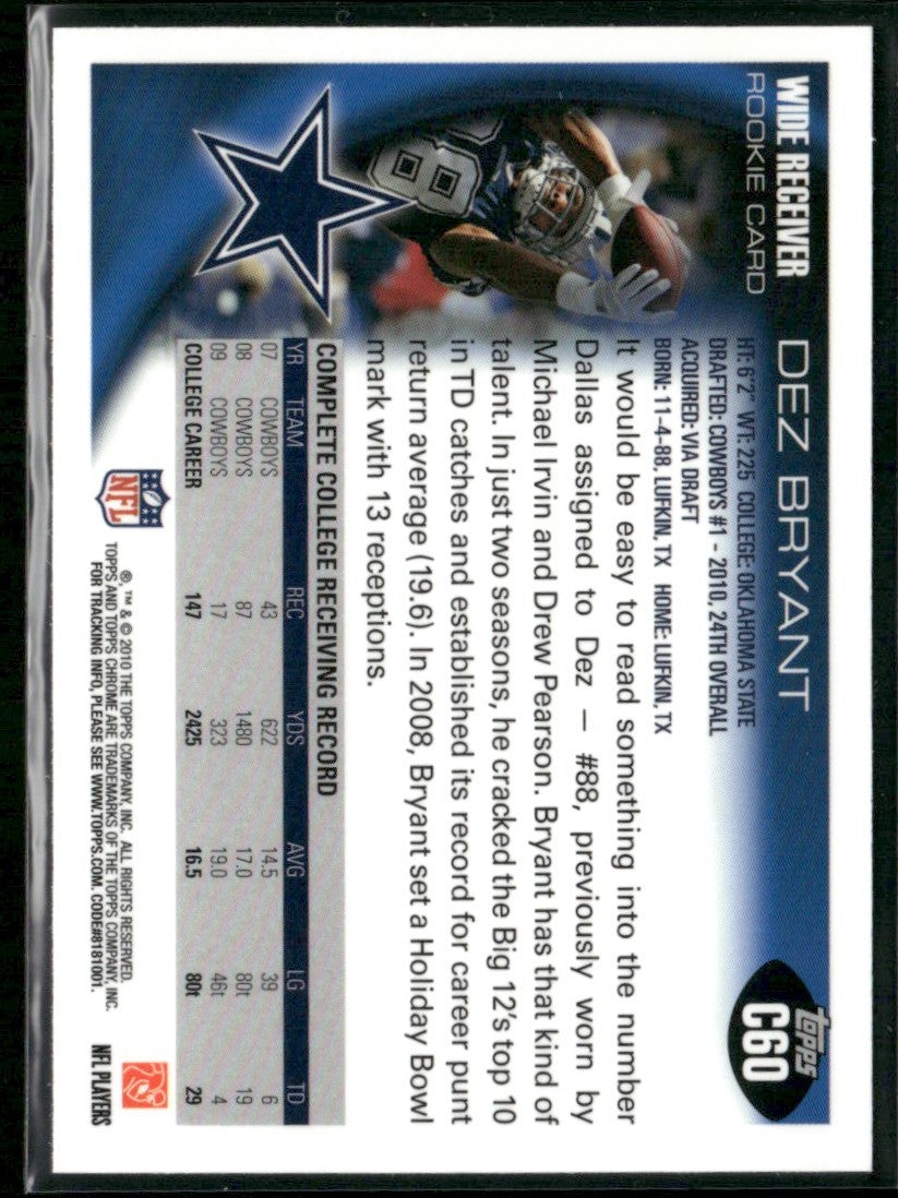 Dez Bryant 2010 Topps Chrome RC #C60 Dallas Cowboys