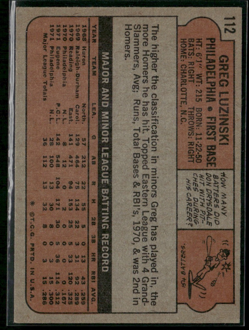 Greg Luzinski 1972 Topps #112 Philadelphia Phillies
