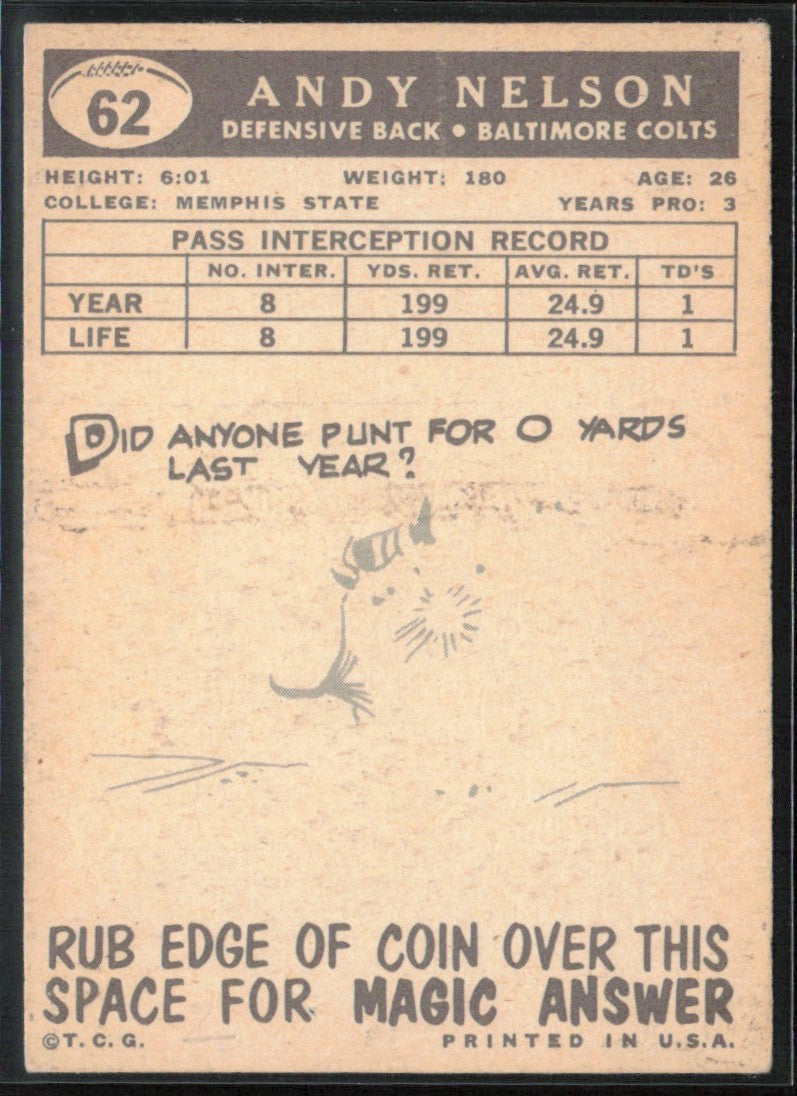 Andy Nelson 1959 Topps RC #62 Baltimore Colts