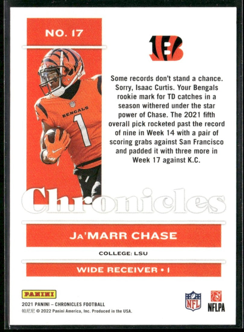 Ja'Marr Chase 2020 Panini Chronicles RC #17 Cincinnati Bengals