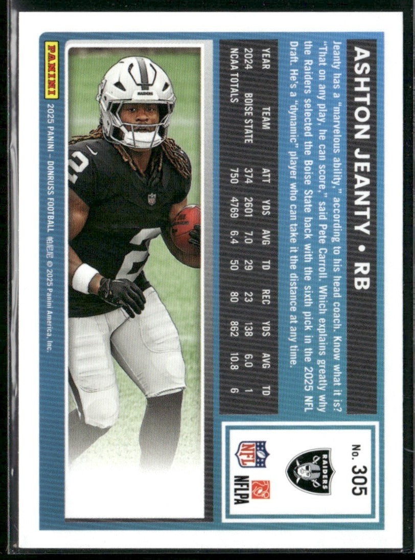 Ashton Jeanty 2025 Panini Donruss RC #305 Las Vegas Raiders