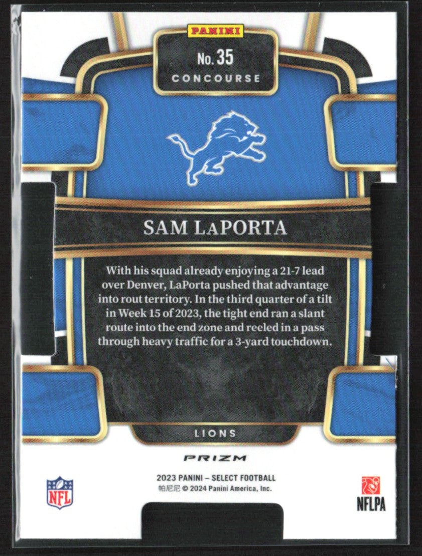 Sam LaPorta 2023 Panini Concourse Red & Yellow Die-Cut RC #35 Detroit Lions