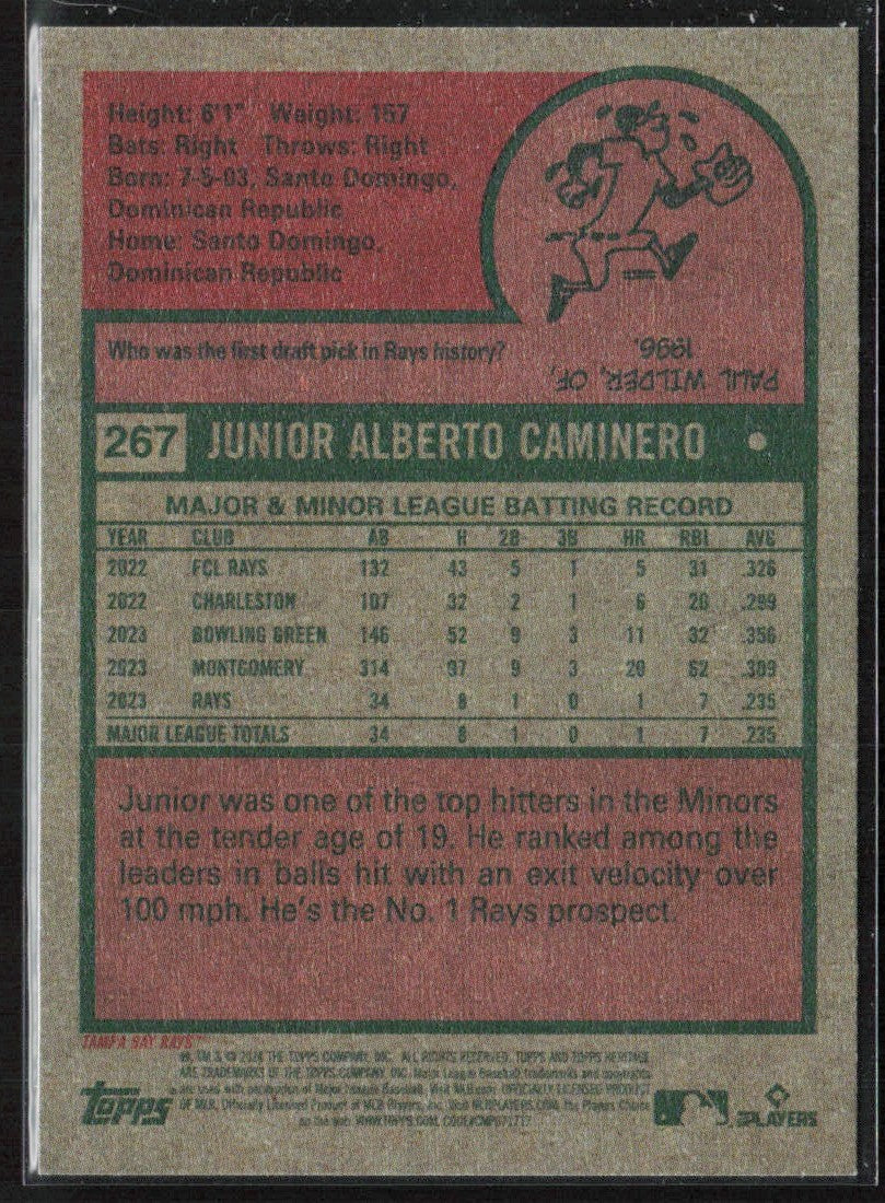 Junior Caminero 2024 Topps Heritage RC #267 Tampa Bay Rays