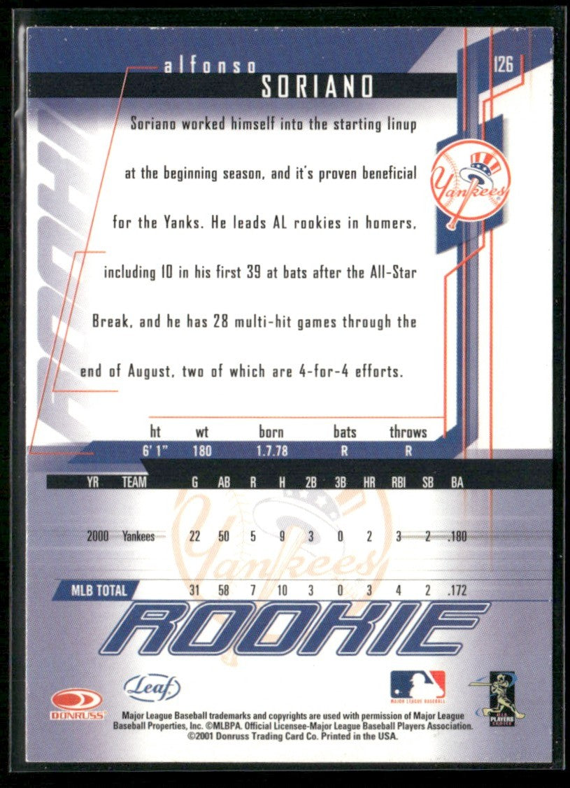 Alfonso Soriano 2001 Leaf Rookies & Stars #126 New York Yankees