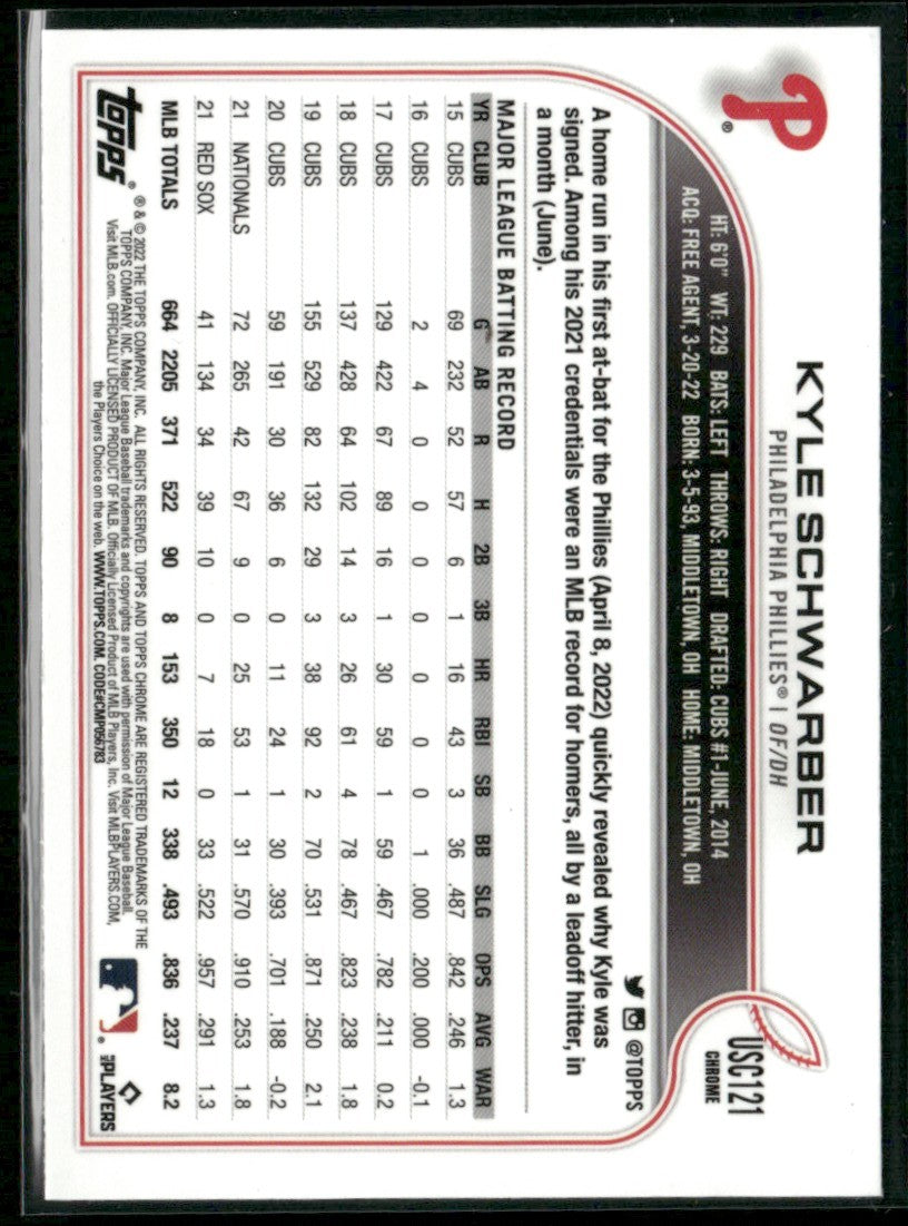Kyle Schwarber 2022 Topps Chrome Update Purple #USC121 Philadelphia Phillies