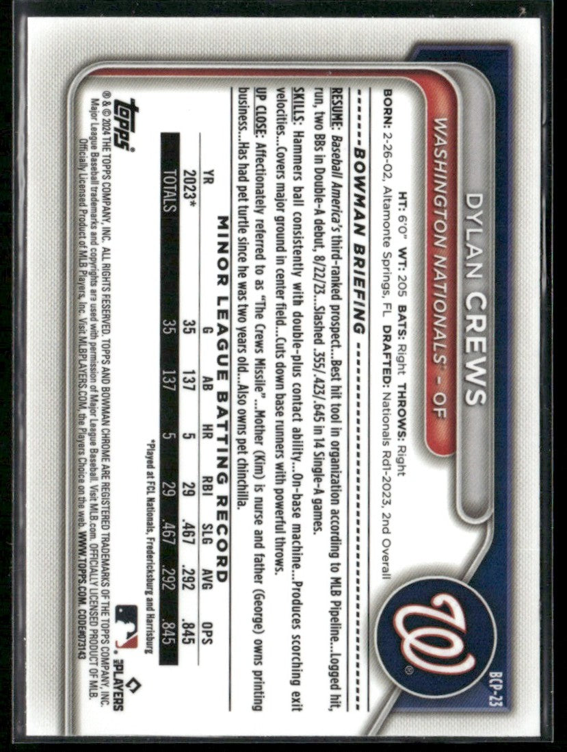 Dylan Crews 2024 Bowman Chrome 1st #BCP-23 Washington Nationals