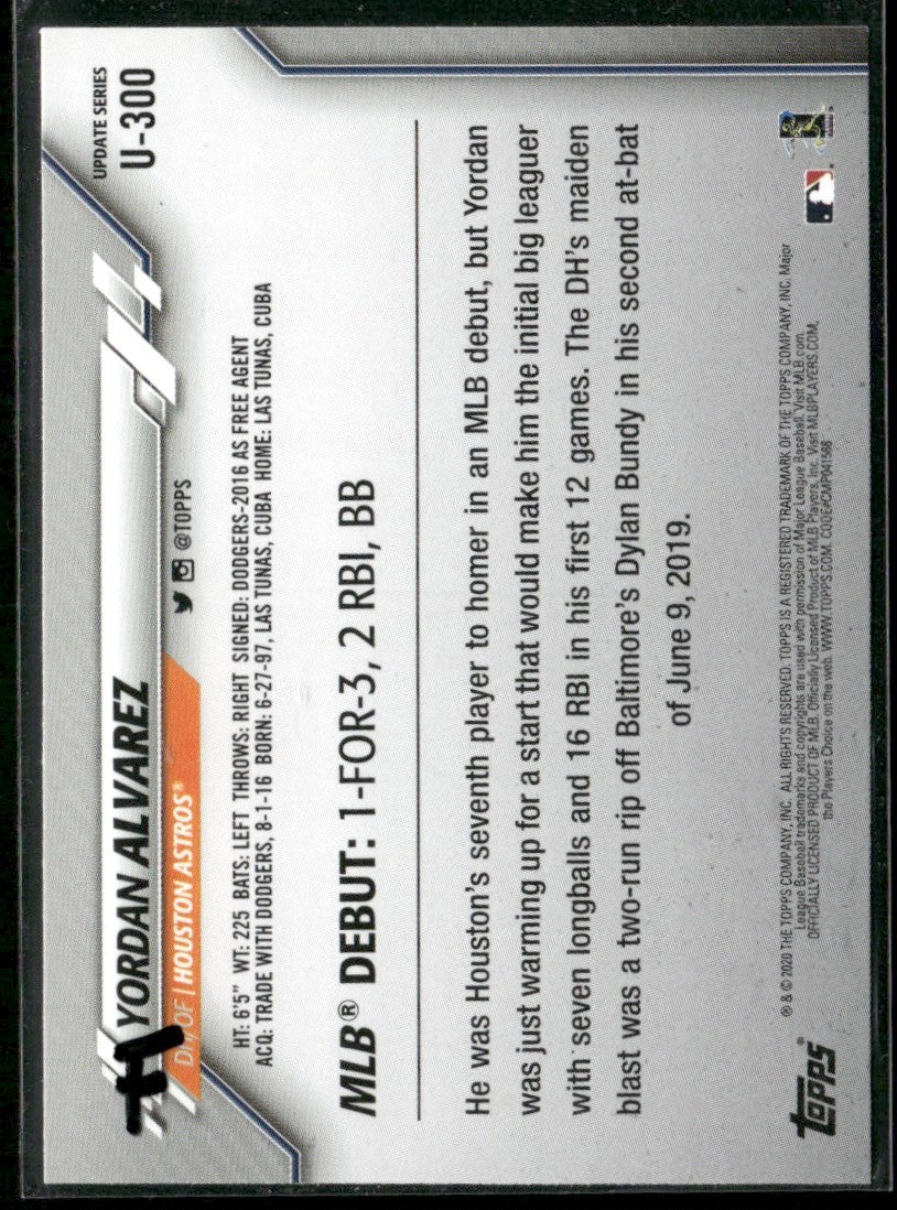 Yordan Alvarez 2020 Topps Update RC #U-300 Houston Astros
