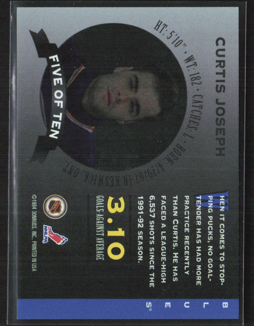 Curtis Joseph 1994 Donruss Masked Marvels #5 St. Louis Blues