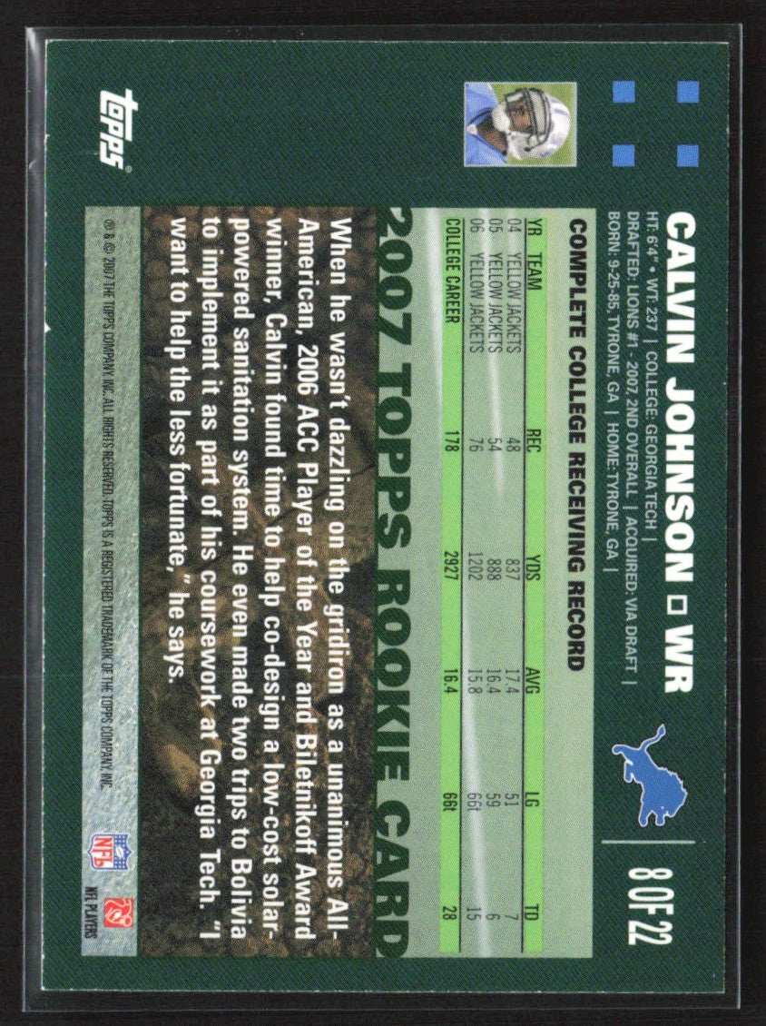 Calvin Johnson 2007 Topps Turn Back The Clock RC #8 Detroit Lions