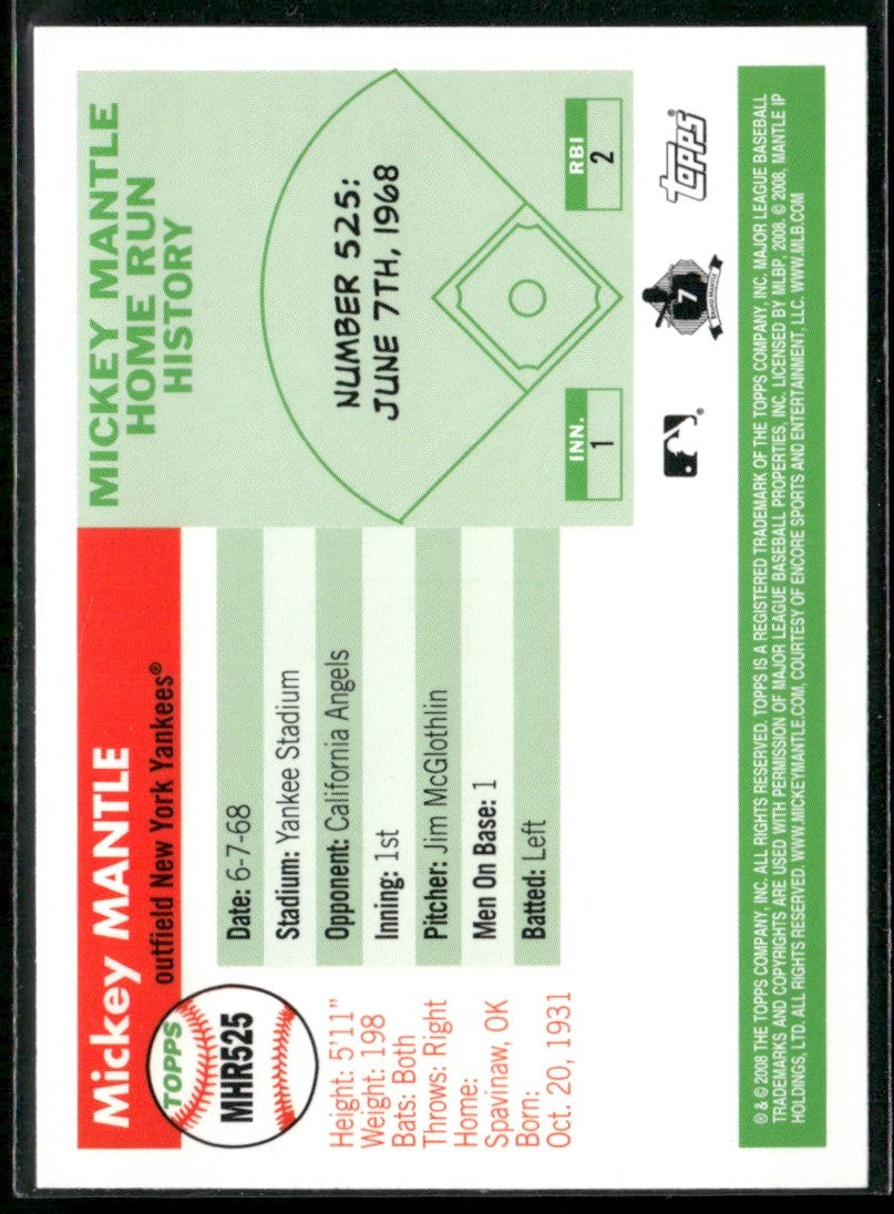 Mickey Mantle 2008 Topps Home Runs #MHR525 New York Yankees