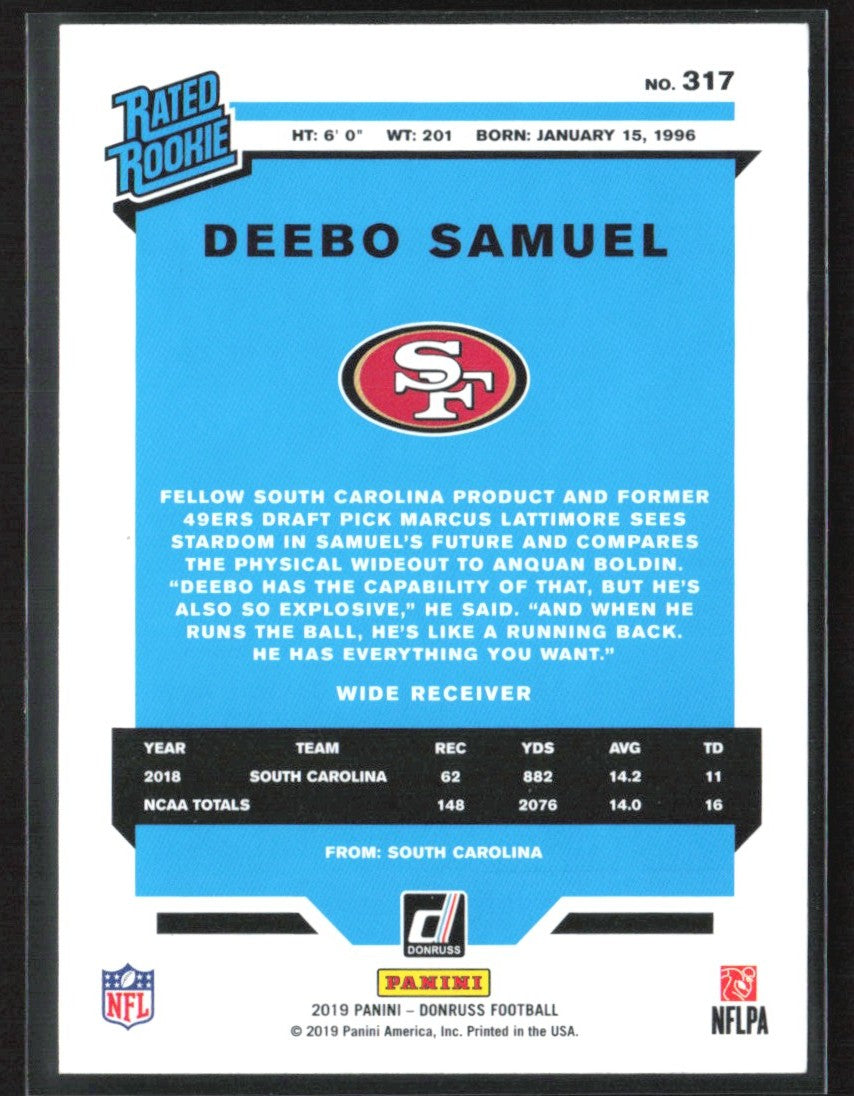 Deebo Samuel 2019 Donruss RC #317 San Francisco 49ers