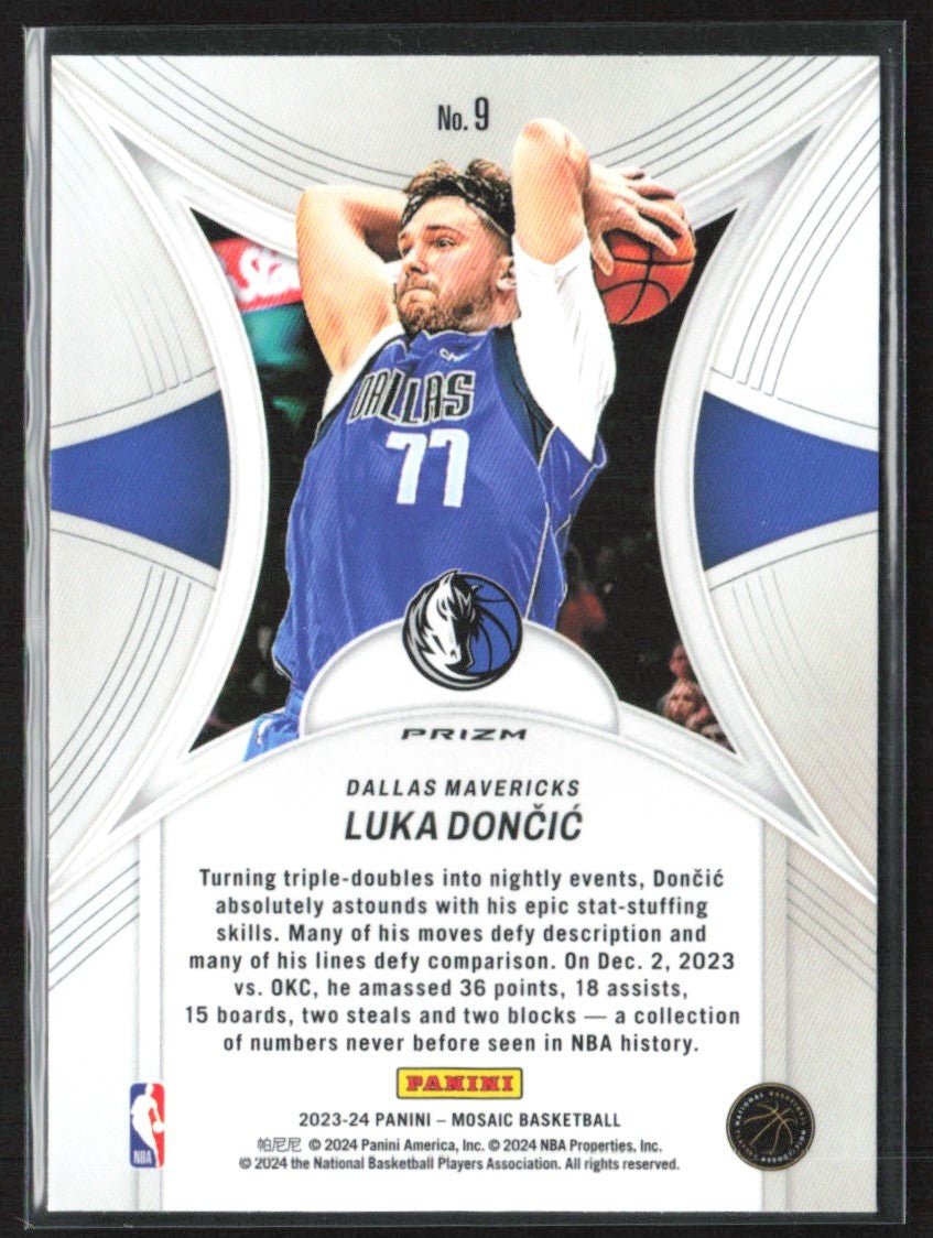 Luka Doncic 2023 Panini Mosaic Epic Performers Green Prizm #9 Dallas Mavericks