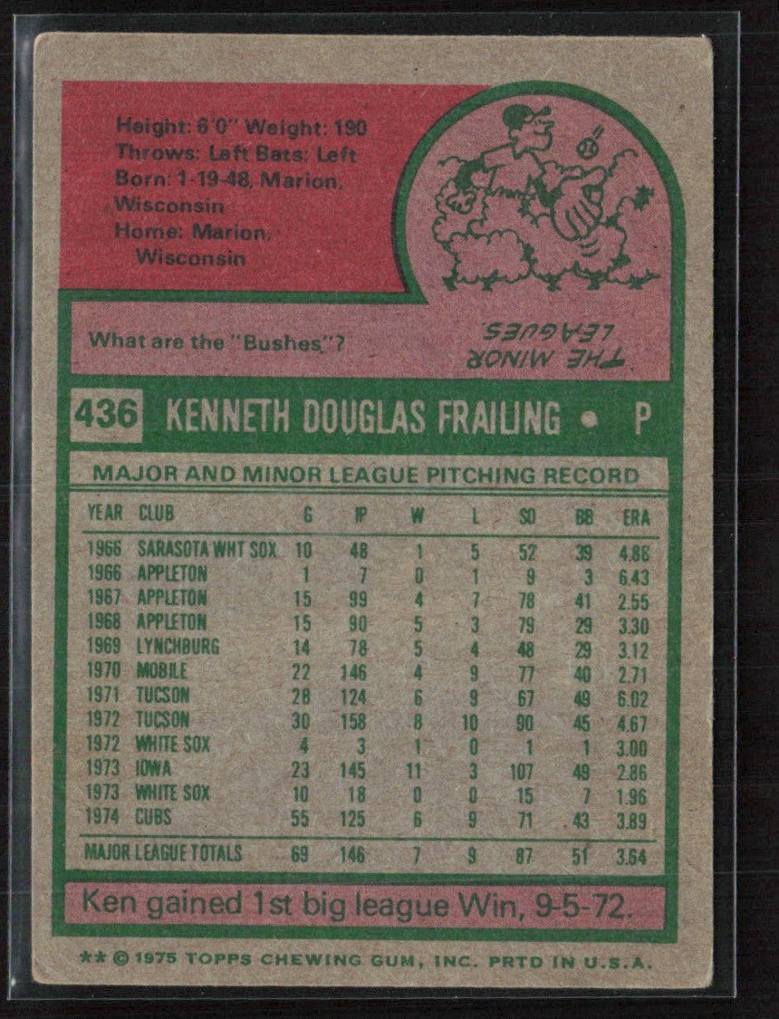 Ken Frailing 1975 Topps #436 Chicago Cubs