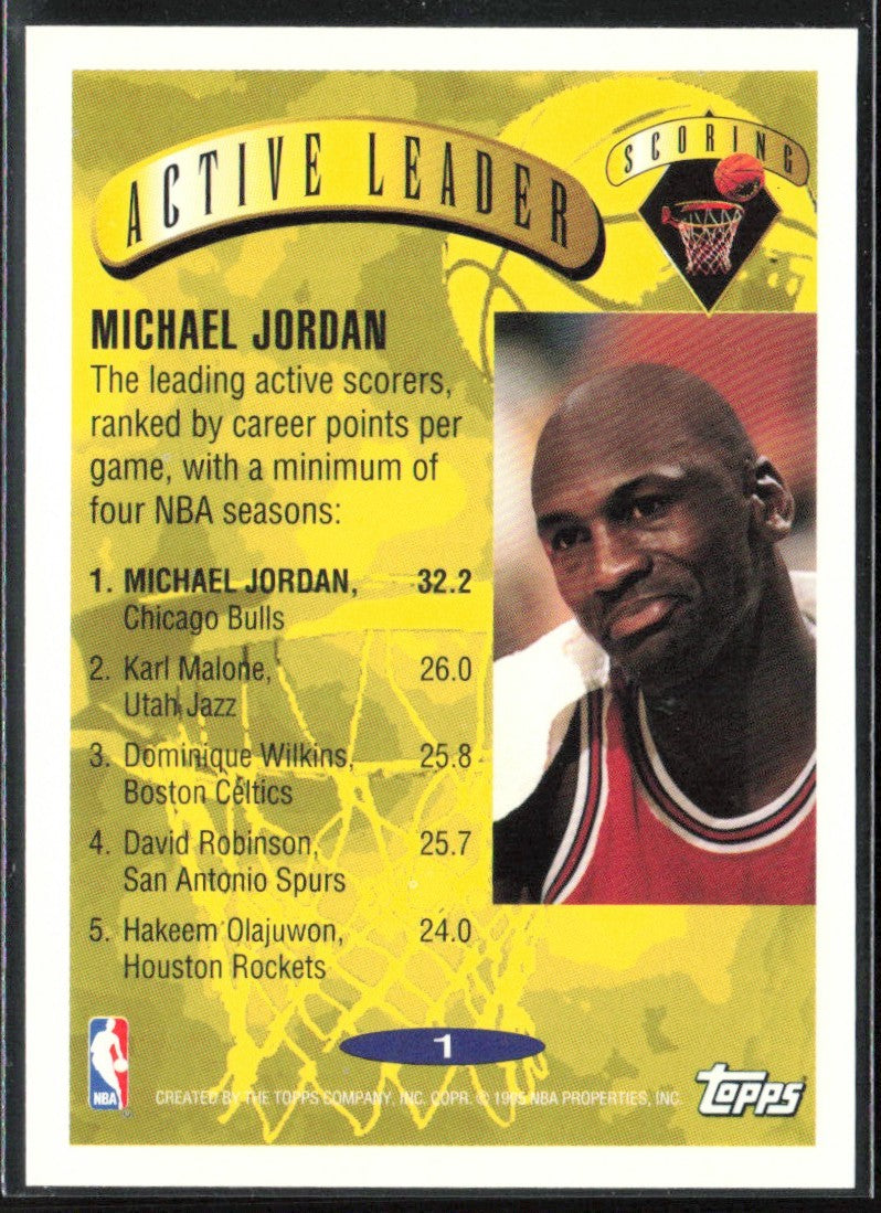 Michael Jordan 1995 Topps Active Leader Scoring #1 Chicago Bulls