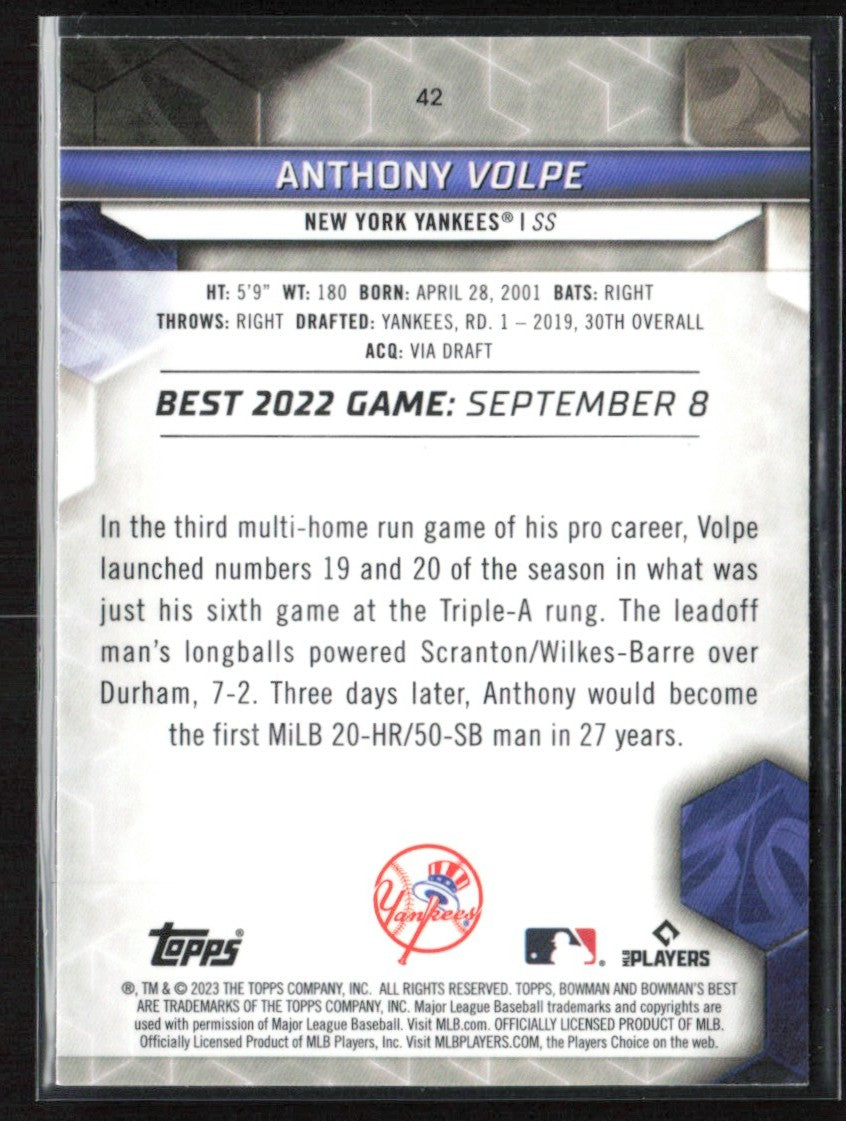 Anthony Volpe 2023 Bowman's Best RC #42 New York Yankees