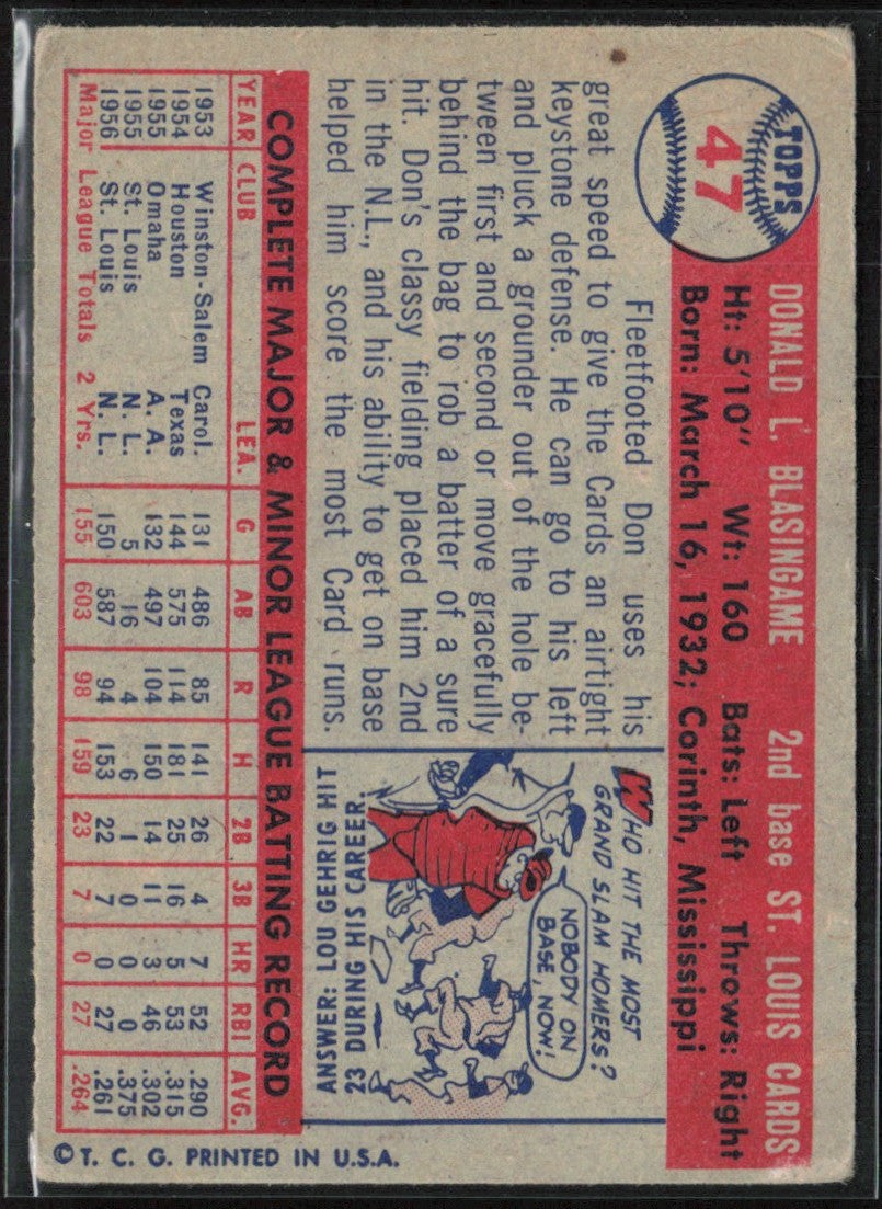 Don Blasingame 1957 Topps #47 St. Louis Cardinals