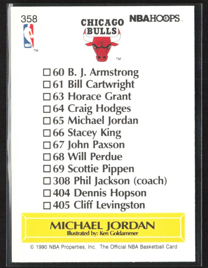 Michael Jordan 1990 Hoops Art Card Team Checklist #358 Chicago Bulls
